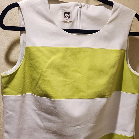 Ann Klein Green and White Color Block Striped Sleeveless Dress Fits M - Picture 11 of 12